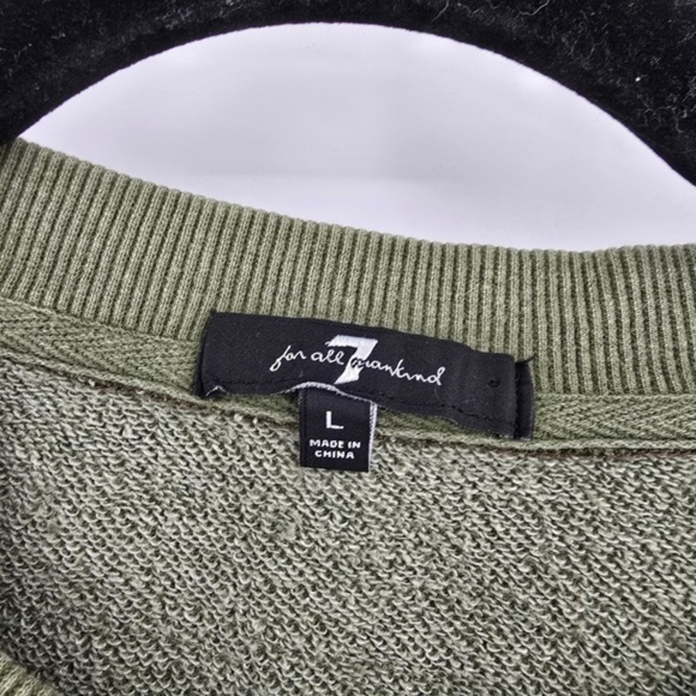 7 For All Mankind Olive Green‎ Ruffle Long Sleeve Cropped Sweatshirt Large - Picture 4 of 10